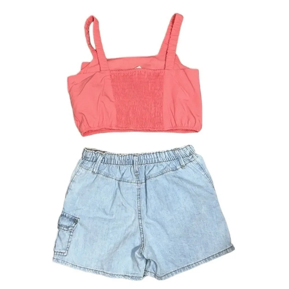 Zara Girls Blue & Coral Shorts Set(Size 11-12yrs)